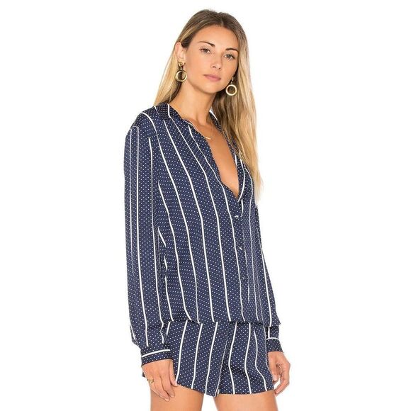 L' Academie The Classic Button Up Shirt Womens Size Small Navy/White Stripe‎ Top - Picture 3 of 12